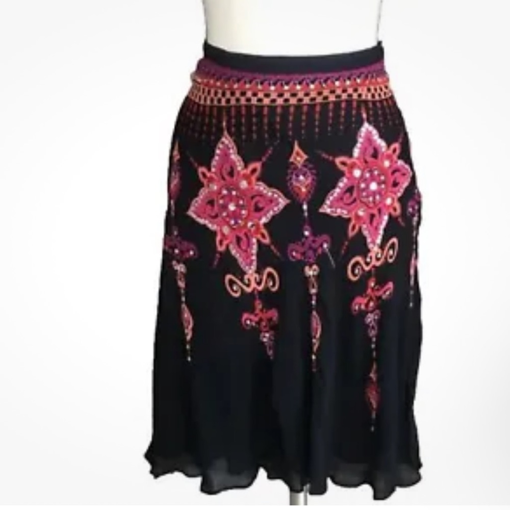 Boho flare black gypsy skirt with sequence in design size S